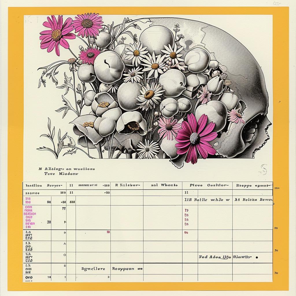 minimal  synthwave  calendar  skull  flowers  Ukiyo-e  creative  symbolist  art  design 916202