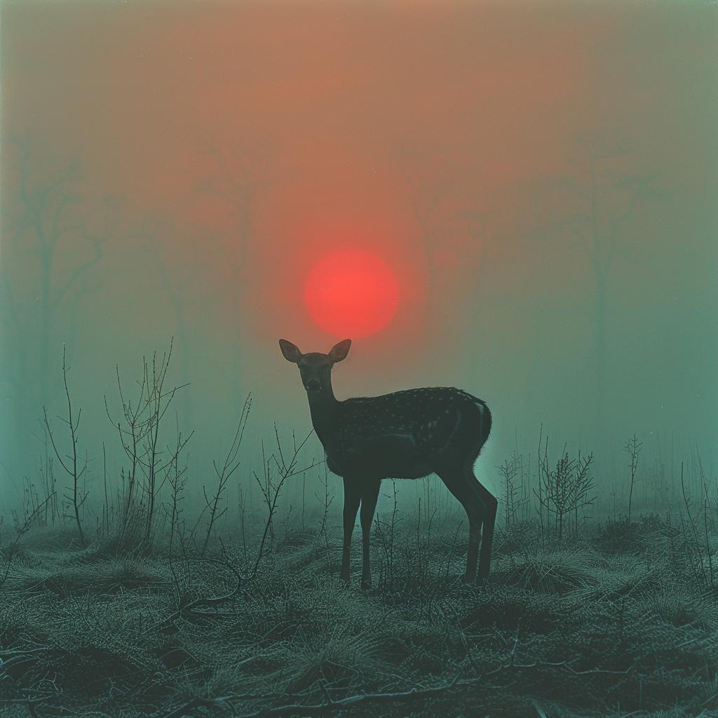 double  exposure  deer  fog  sunset  surreal  sharp  focus  lighting  natural 1032121