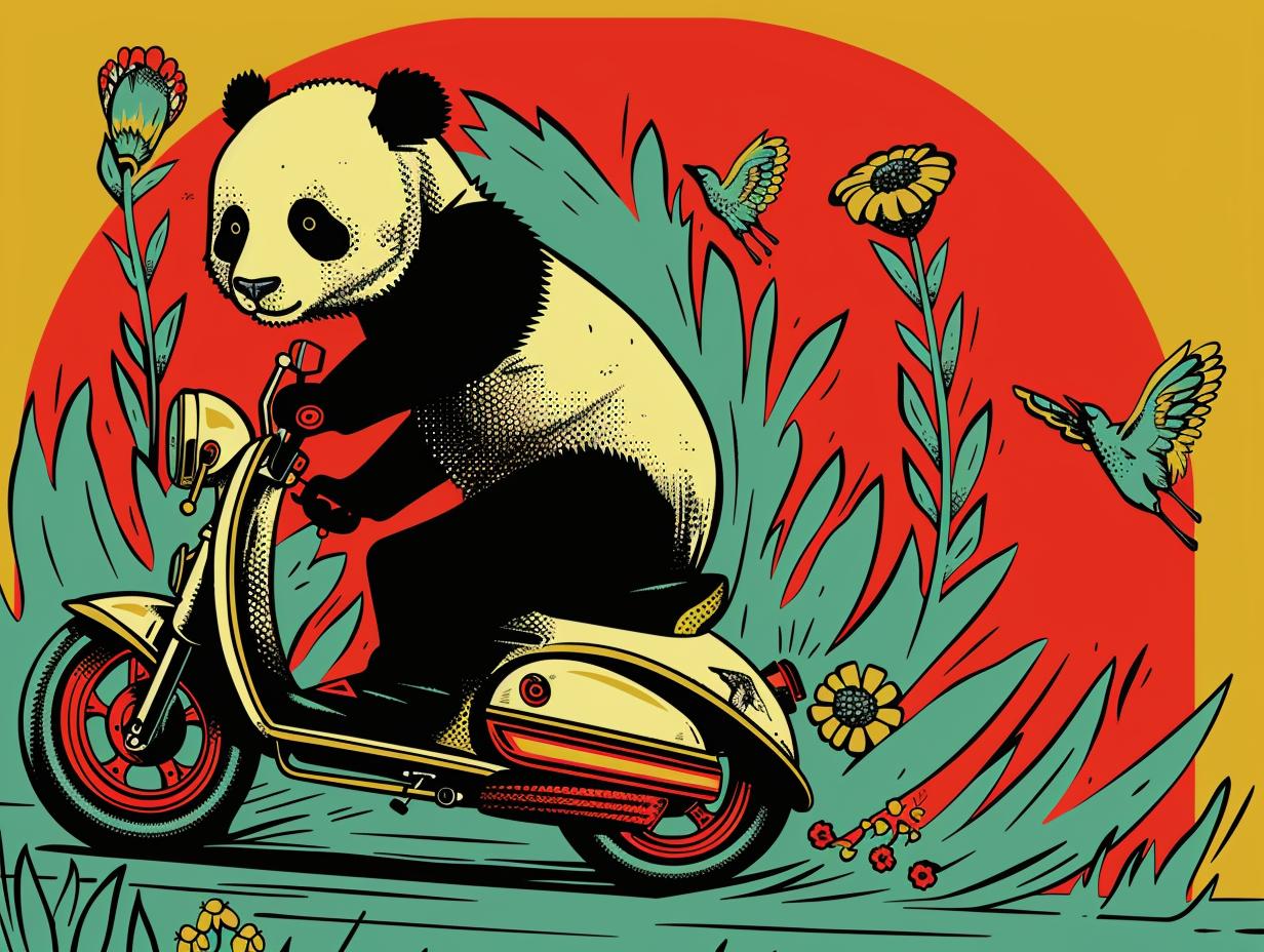panda  scooter  motorcycle  flowers  background  cute  animal  travel  fun  art 943411