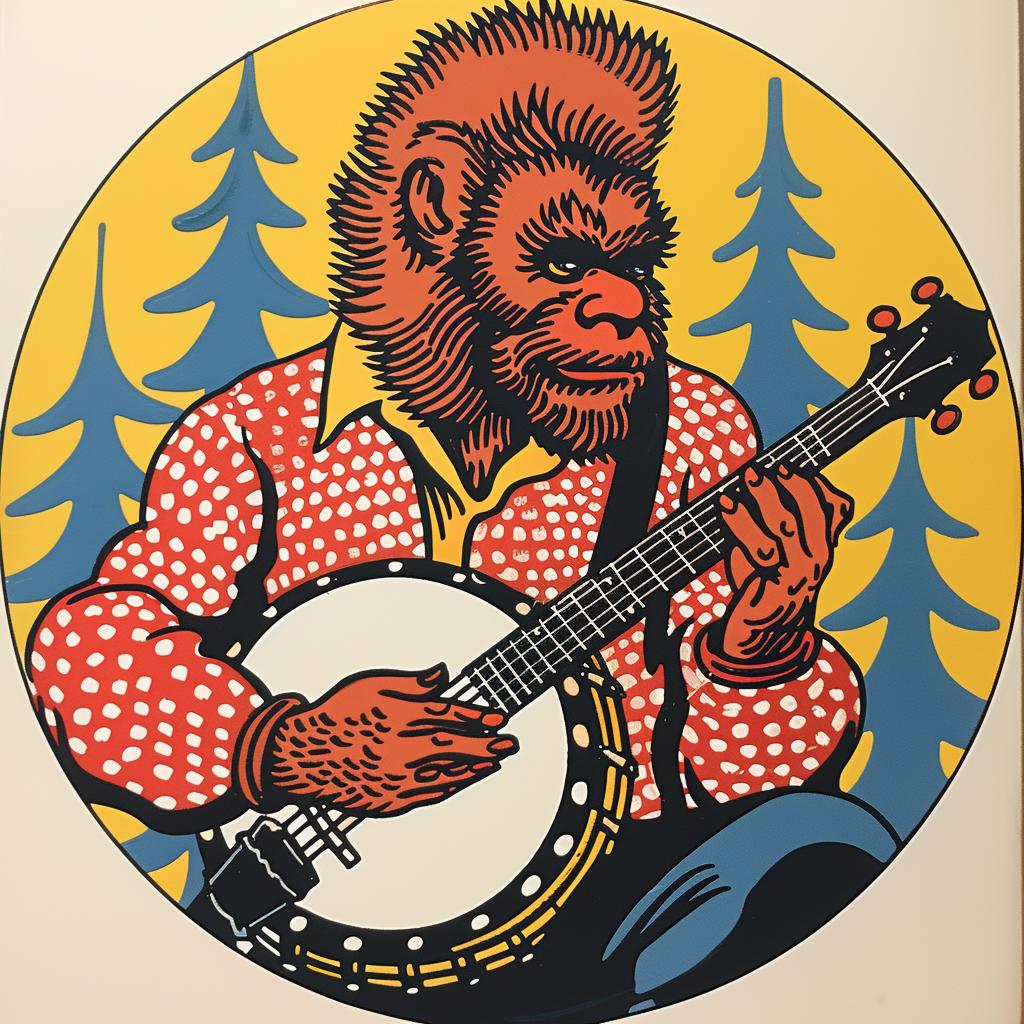 bigfoot  banjo  musician  folk  playful  humorous  poster  illustration  fantasy  artwork 962742