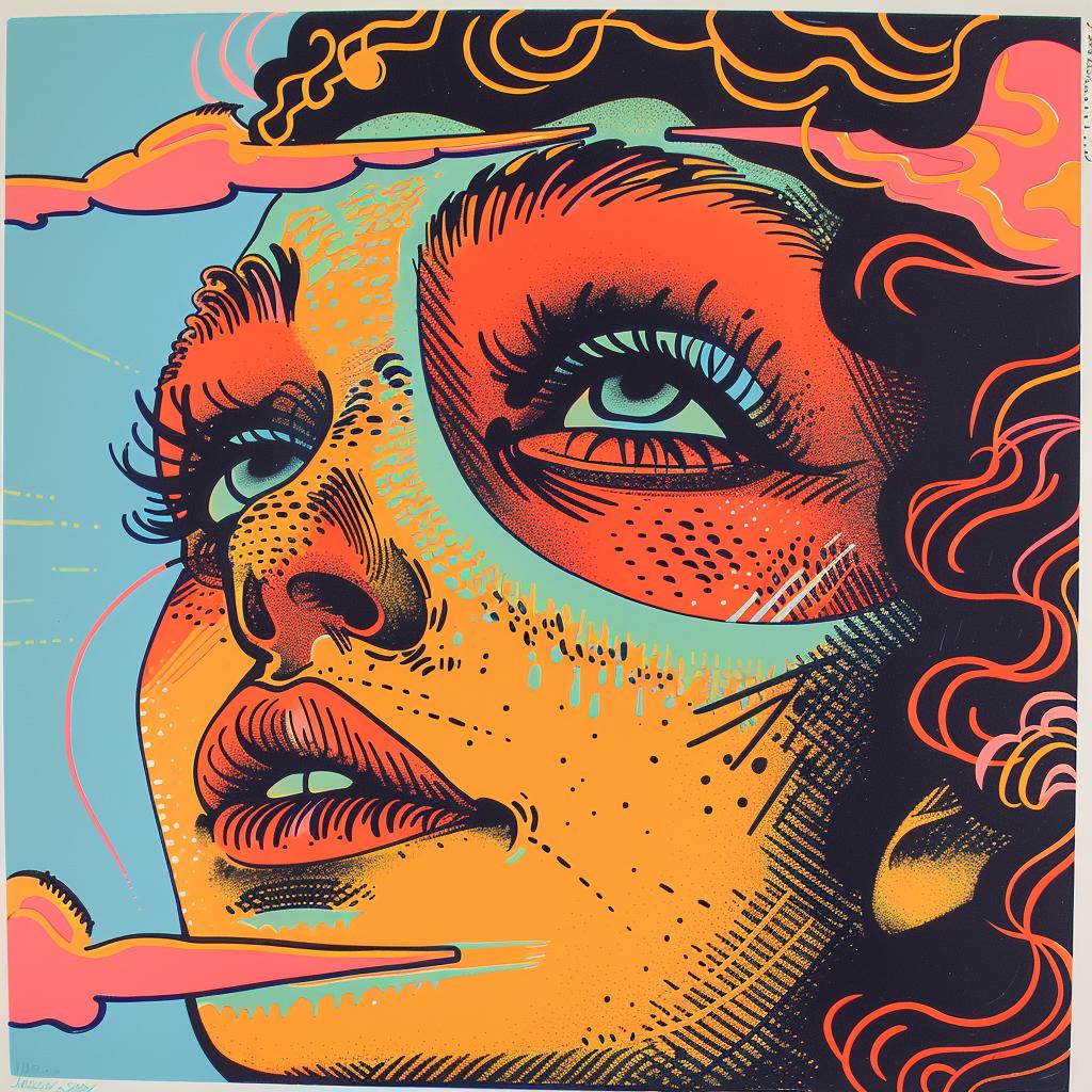 woman  face  clouds  colorful  psychedelic  poster  Peter Max  vibrant  illustration  art 929839
