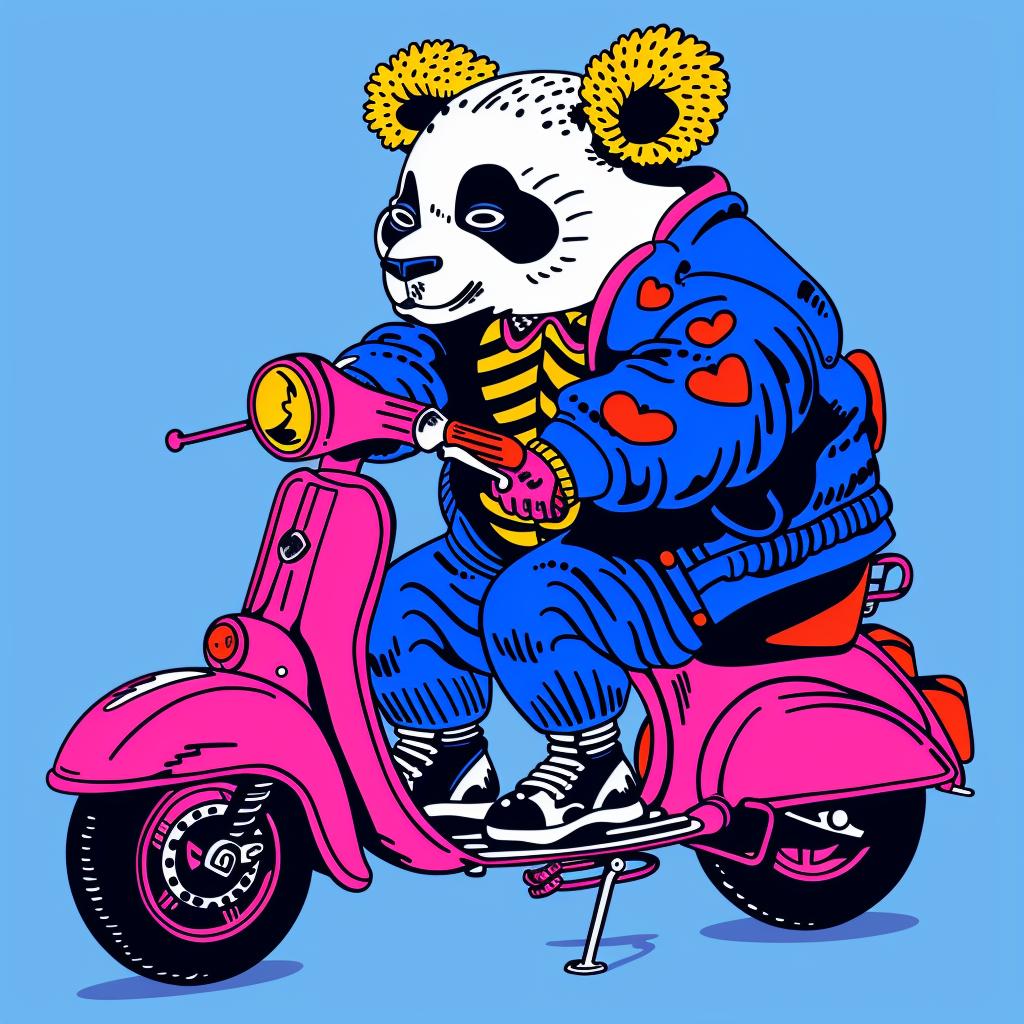 panda  scooter  bear  cute  playful  illustration  whimsical  transportation  animal  fun 1021932