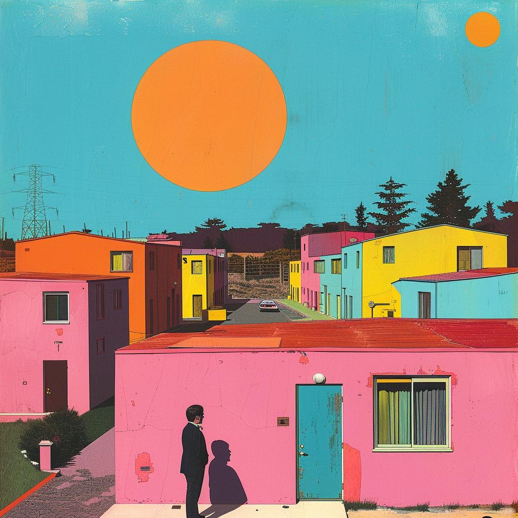 surreal  album  cover  colorful  house  painting  man  artwork  creative  style 1019230