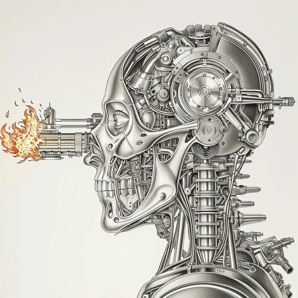 monster  robot  cyborg  flamethrower  drawing  gun  head  white  background  art 944065