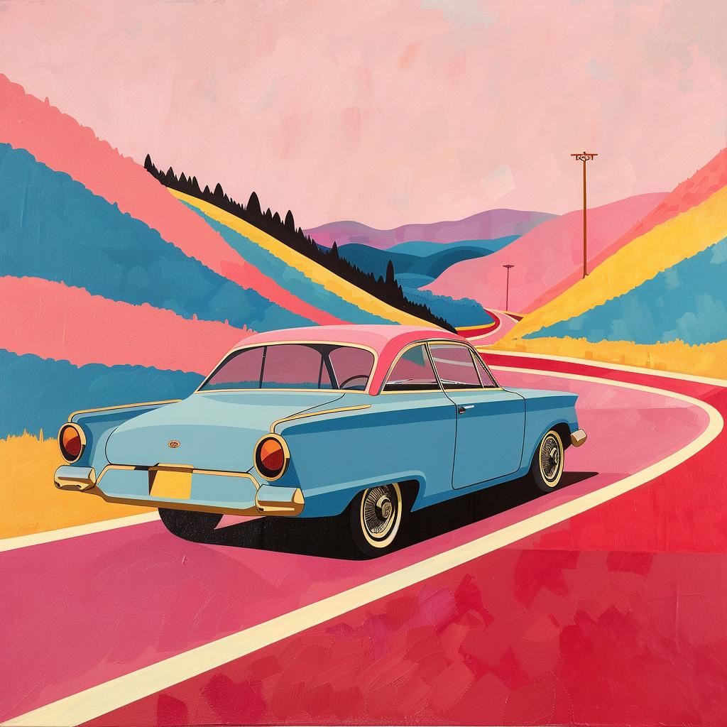 surreal  album  cover  car  road  colorful  hills  Joan  Cornella  creative 1017603