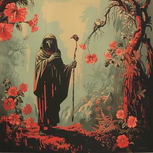 chromolithography  painting  man  hooded  robe  cane  flowers  art  visual  style 1049922