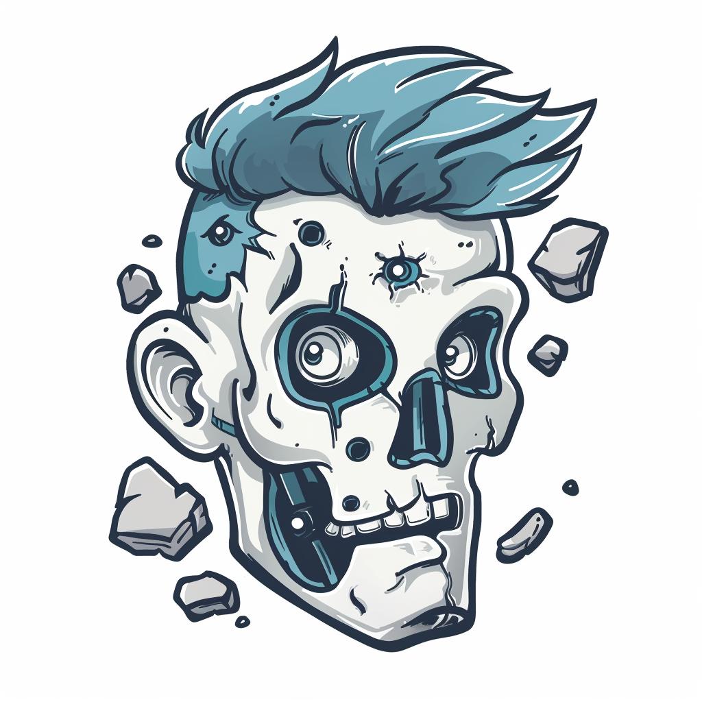 cyborg  skull  cartoon  face  blue  hair  broken  character  art  futuristic 943932