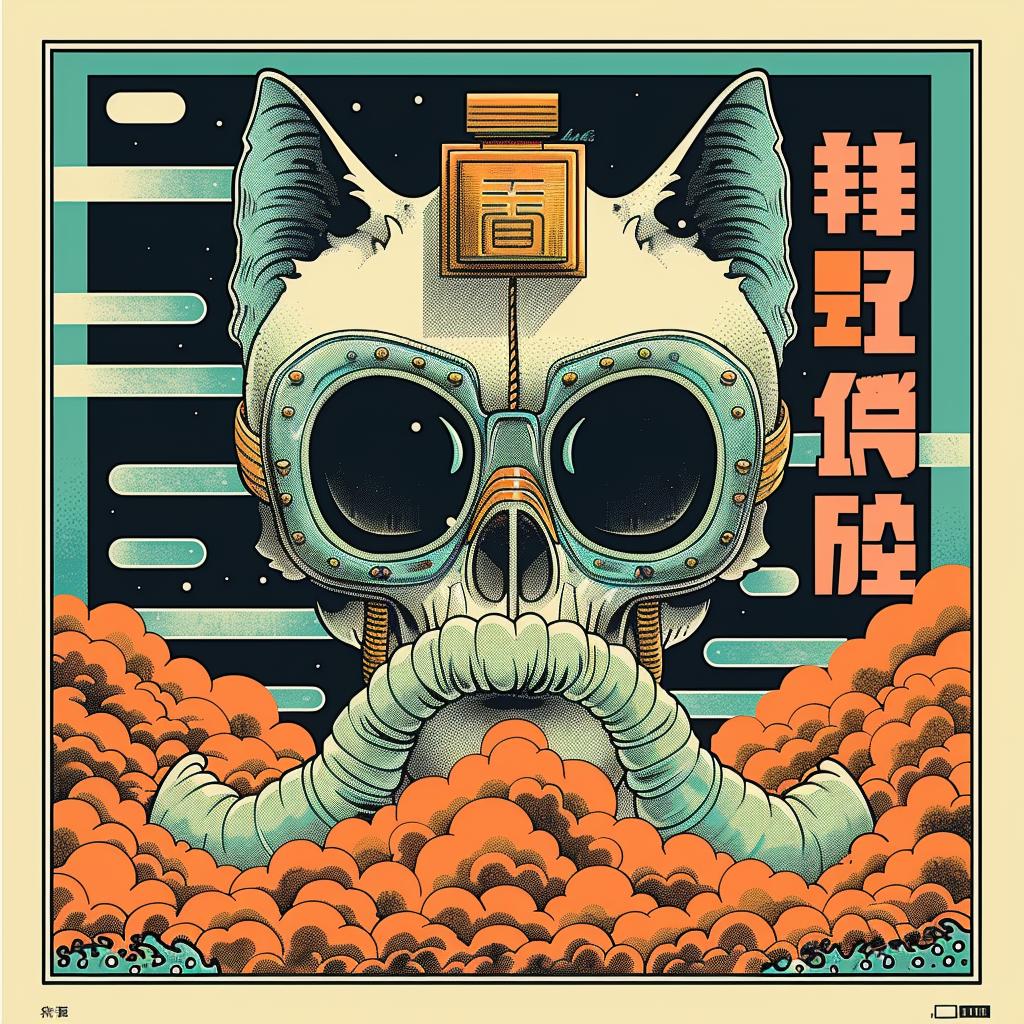 cat  goggles  mask  japanese  lettering  poster  design  artwork  character  whimsical 945793