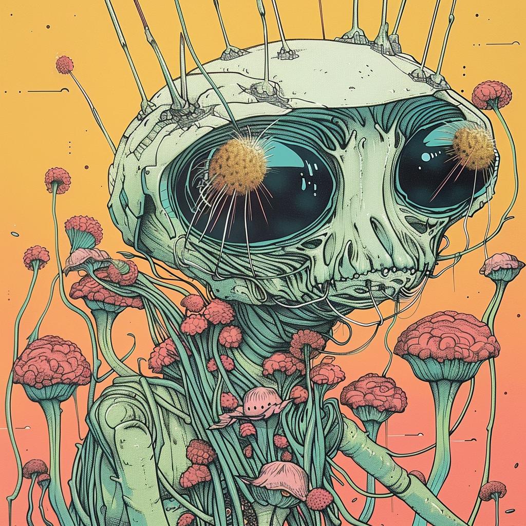 surreal  album  cover  alien  mushroom  flowers  creative  artwork  imaginative  whimsical 923586
