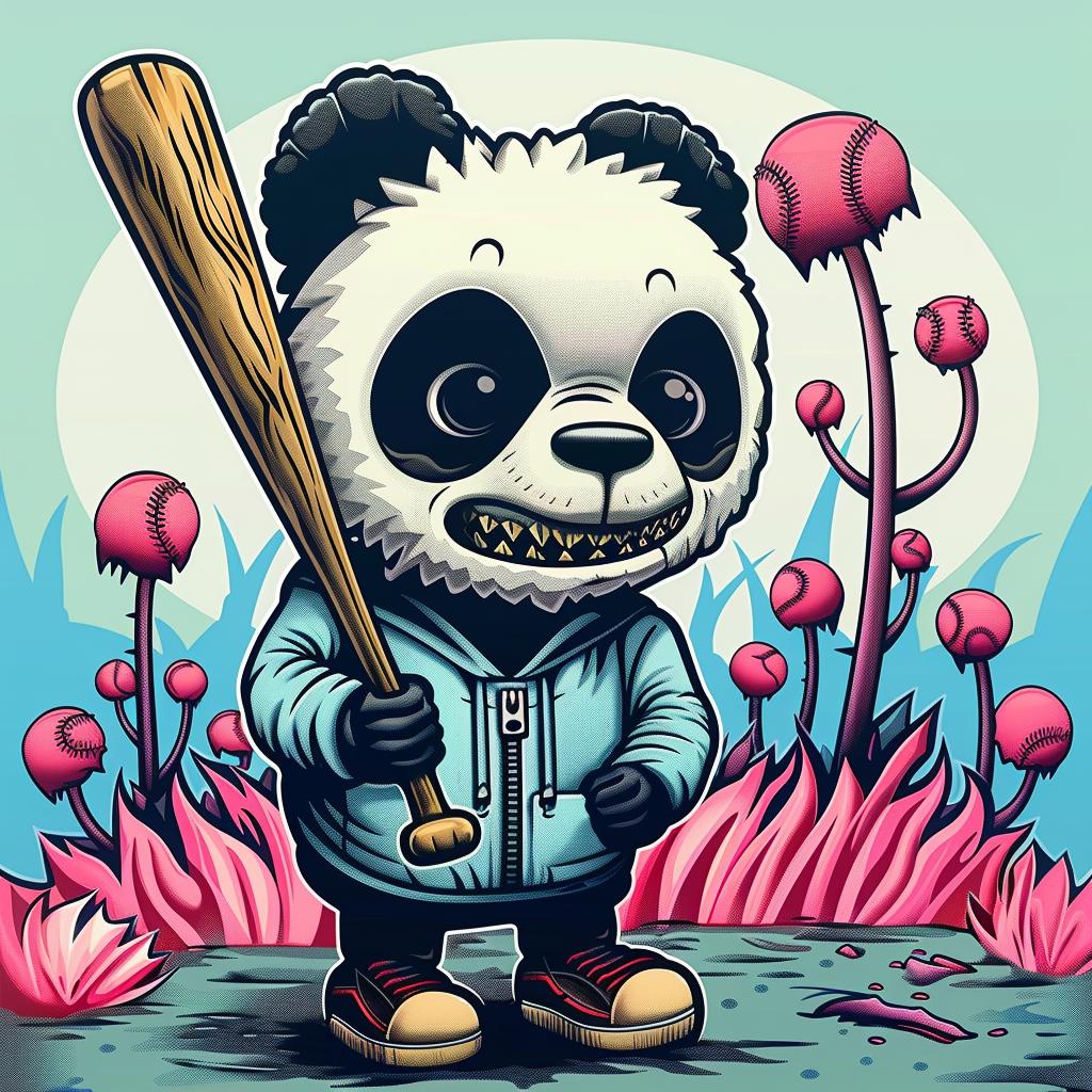 panda  cartoon  baseball  bat  playful  funny  character  illustration  colorful  cute 1033187