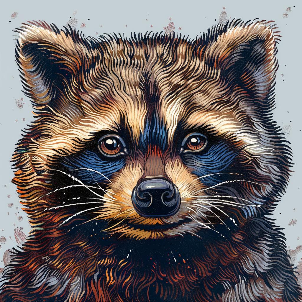 raccoon  painting  blue  brown  background  animal  realistic  portrait  wildlife  nature 962463