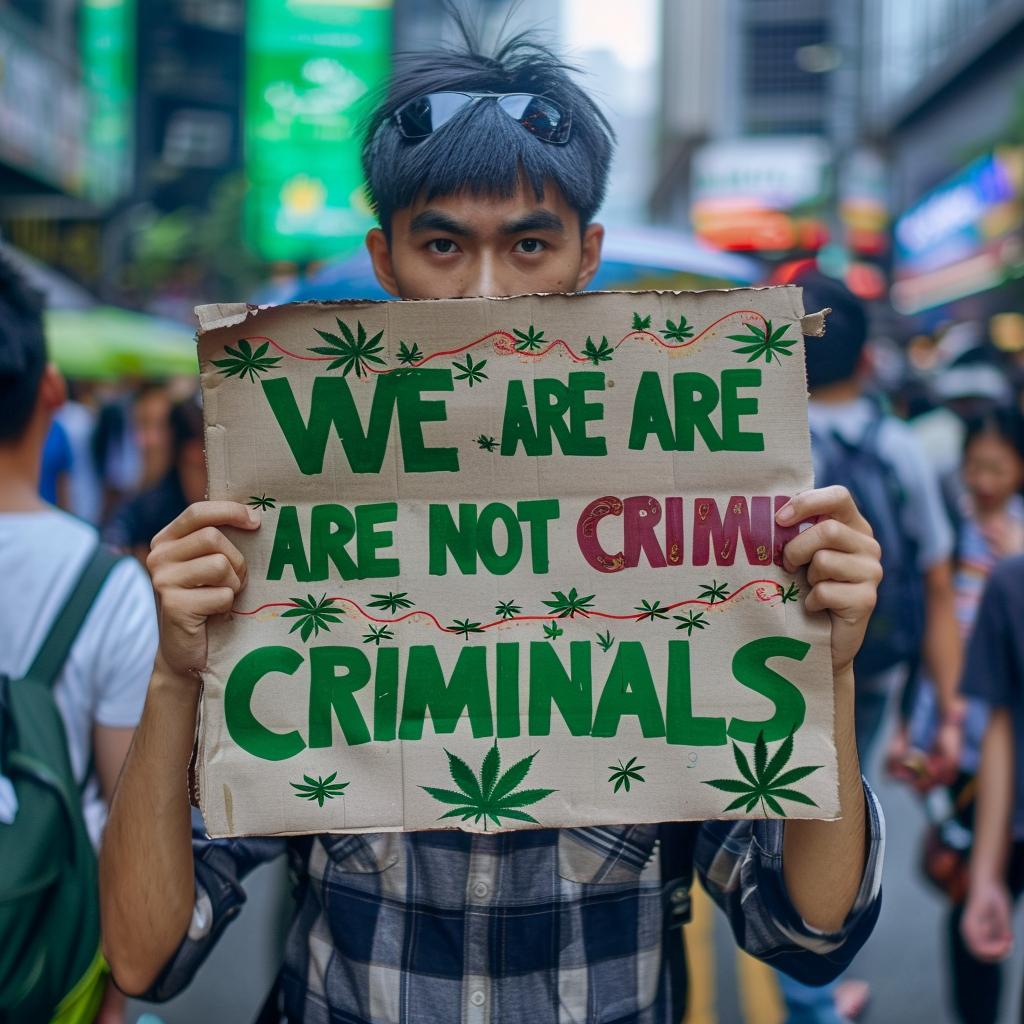 protest  sign  cannabis  Thai  man  message  political  closeup  activism  symbol 1032725