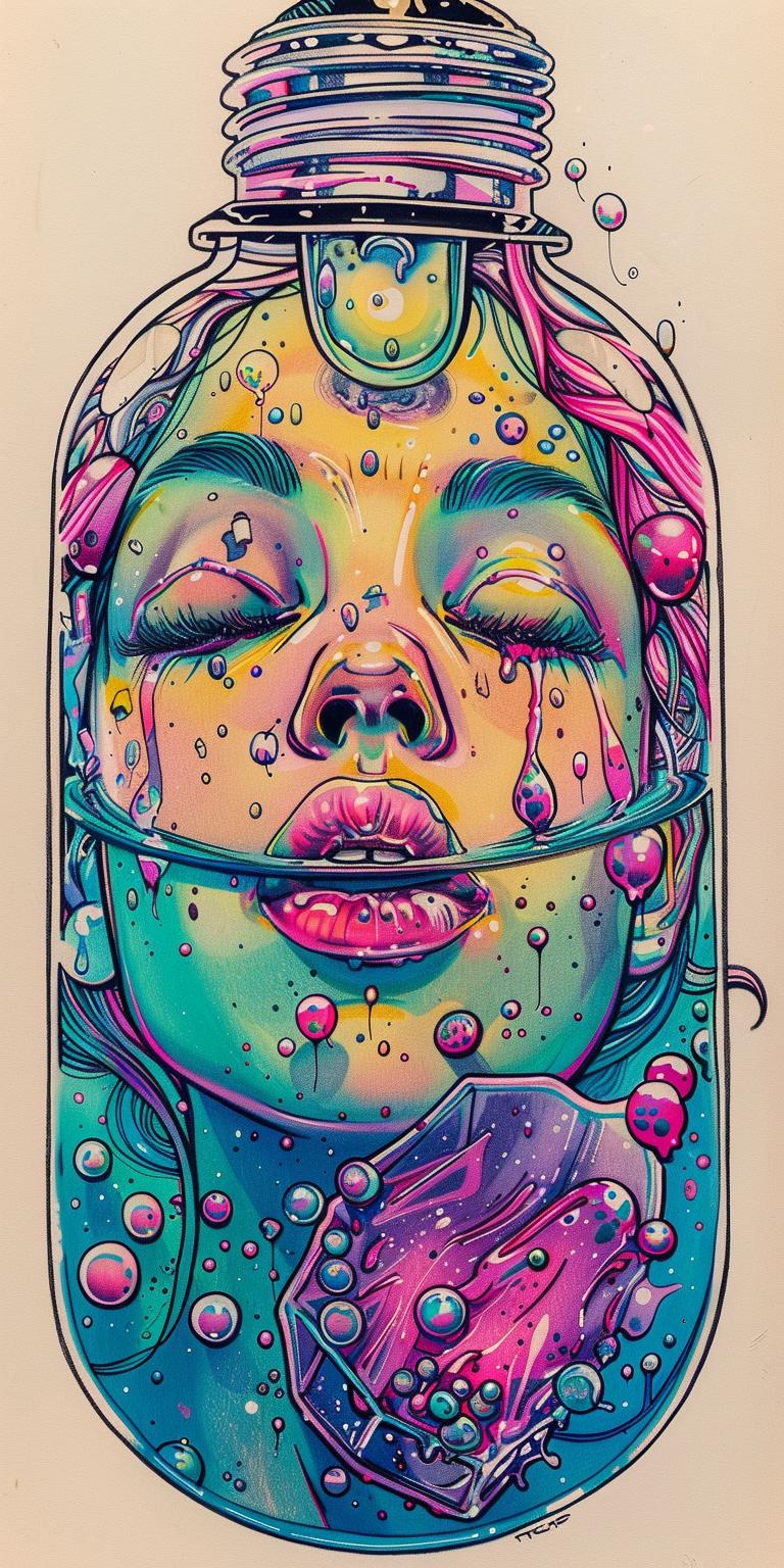 lightbulb  liquid  woman  bubbles  painting  colorful  art  illustration  emotional  surreal 940462