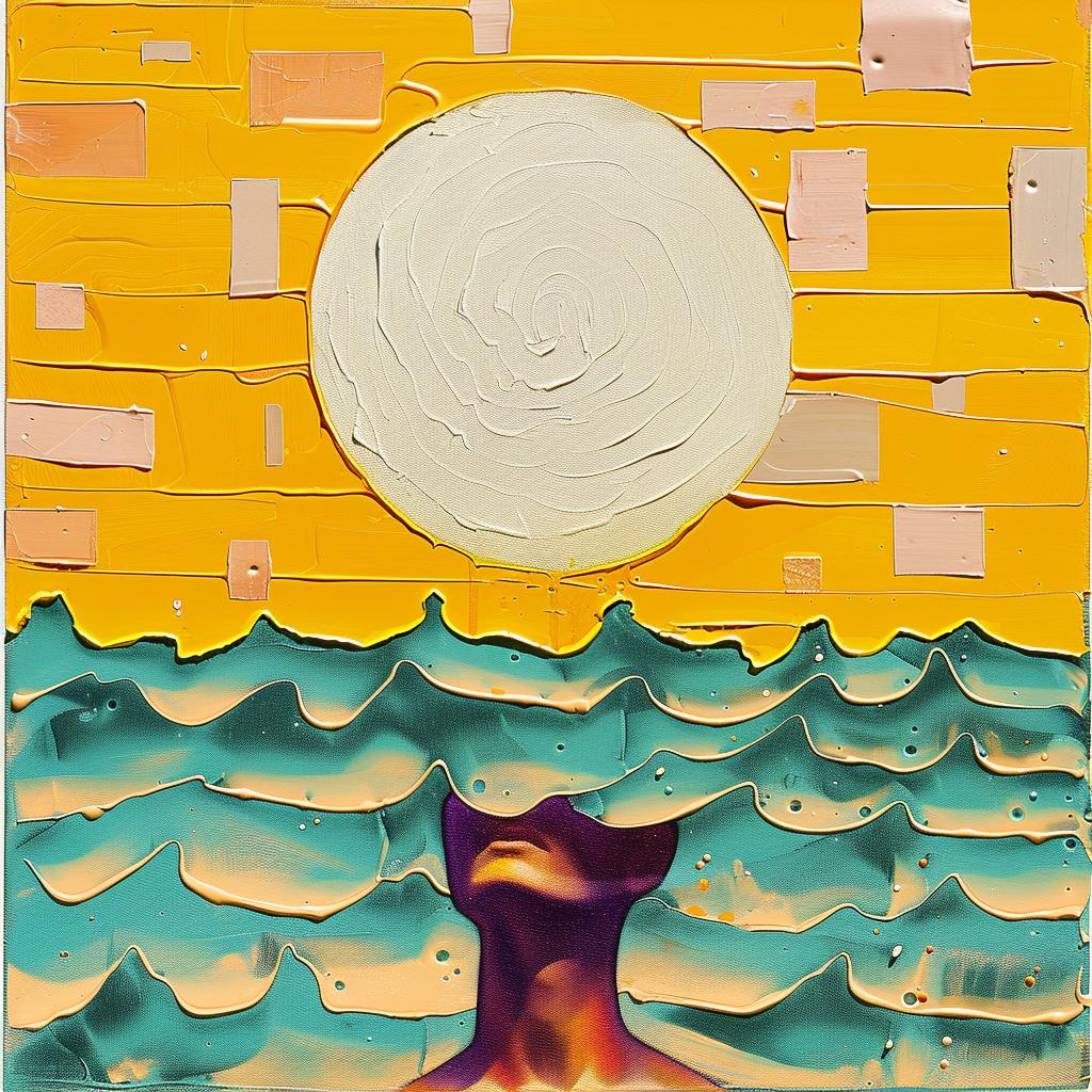 painting  man  ocean  sun  background  encaustic  vivid  palette-knife  serene  art 950623