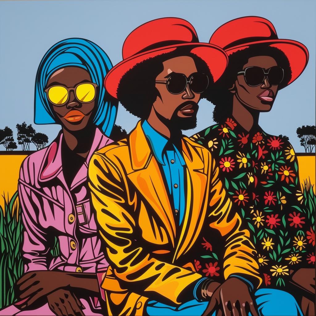 people  colorful  clothes  bench  figurative  casual  portrait  composition  stylized  art 1022845