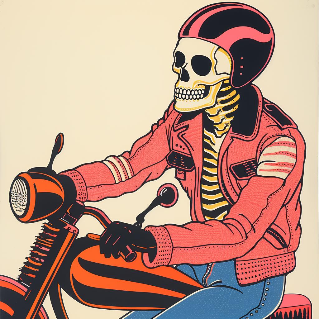 skeleton  motorcycle  surreal  lighting  glow  volumetric  natural  horror  art  poster 962851