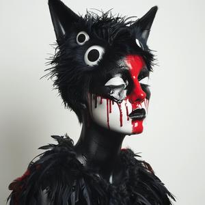 Pop Art  wolfman  four eyes  dripping  eye makeup  Troy Brooks  surreal  whimsical  white background  playful 1074098