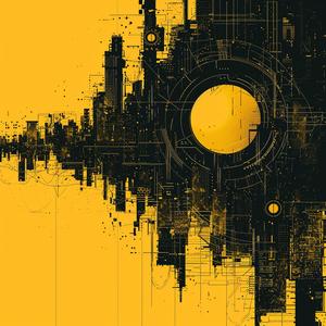 abstract  cityscape  blockchain  network  nodes  links  cubes  futuristic  black  yellow 1040560