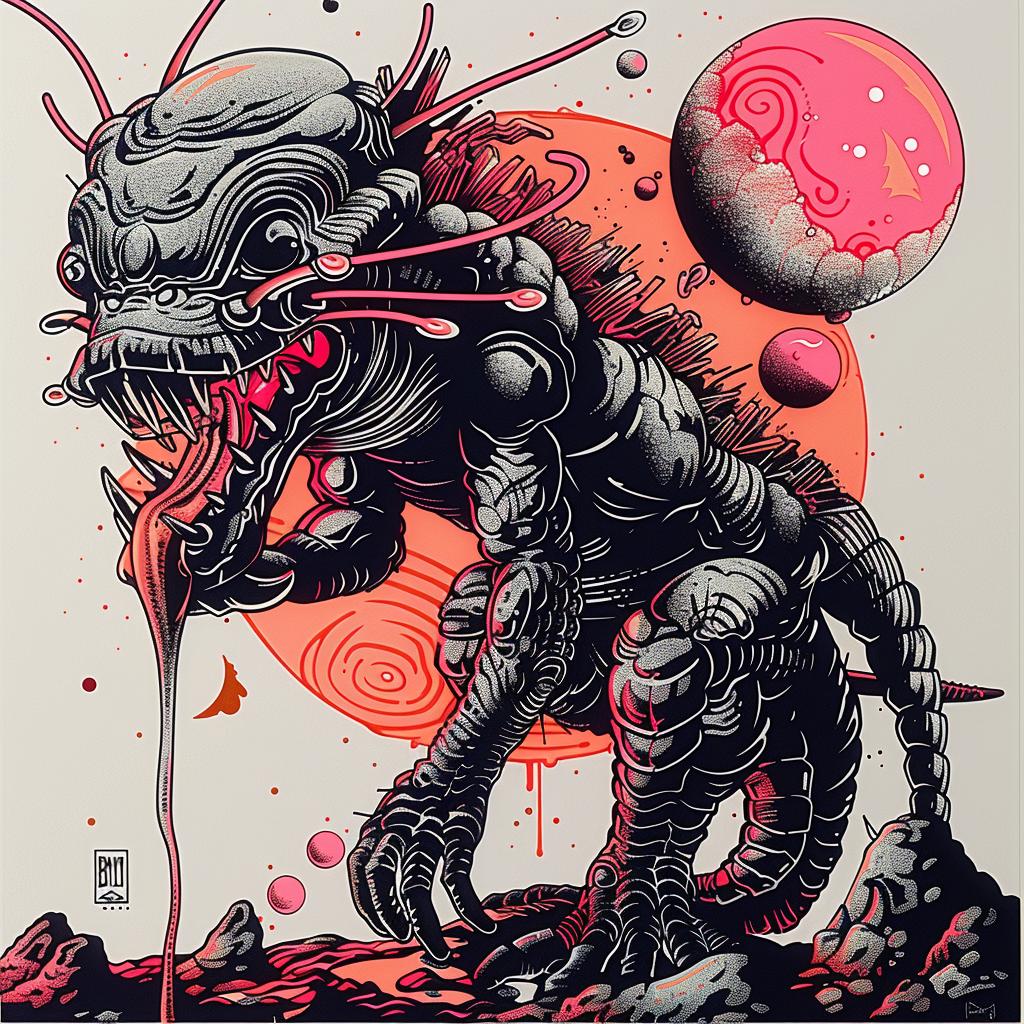 black  red  monster  print  artistic  graphic  design  bold  vivid  expressionist 948525