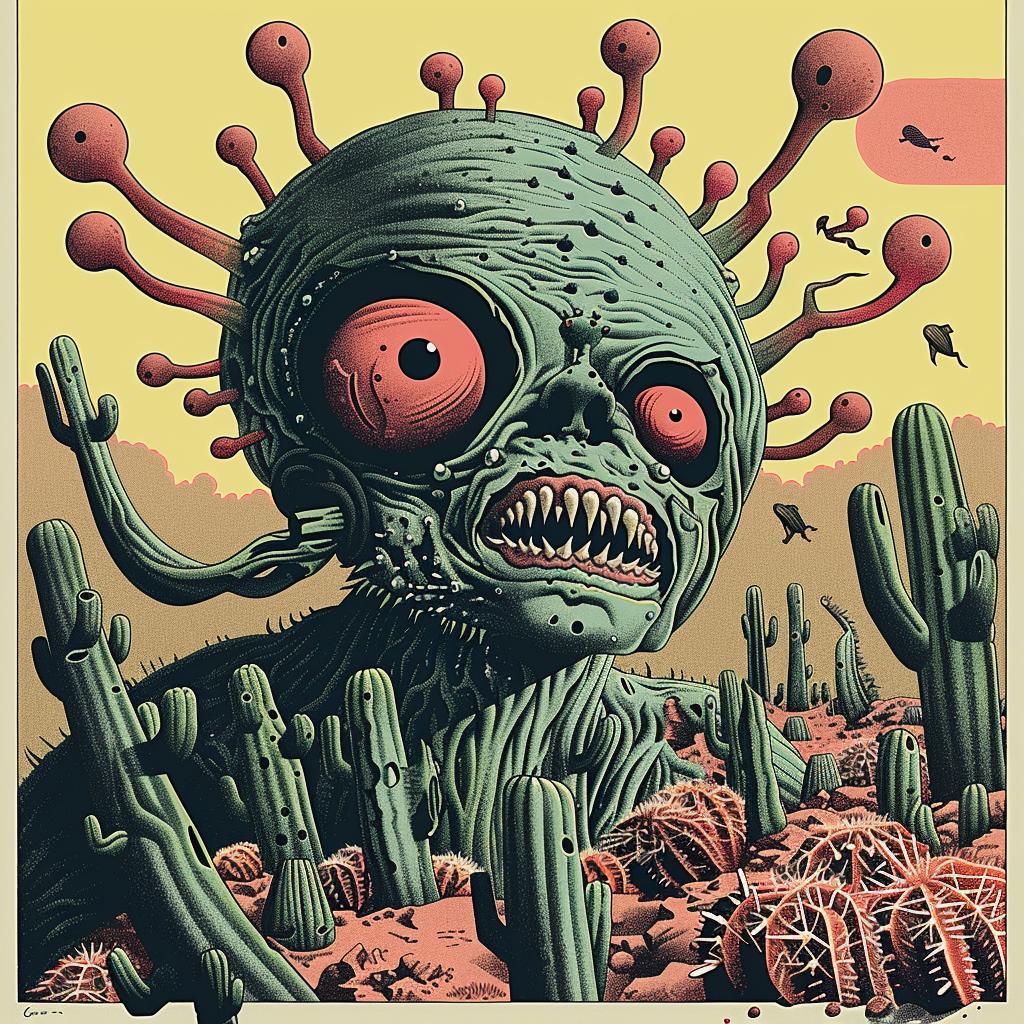 poster  monster  desert  creature  cactuspunk  artwork  futuristic  graphic  colorful  unique 946635