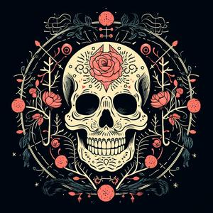 symmetrical  dark  dayofdead  minimal  Japanese  elements  badge  floral  skull  flowers 1078759