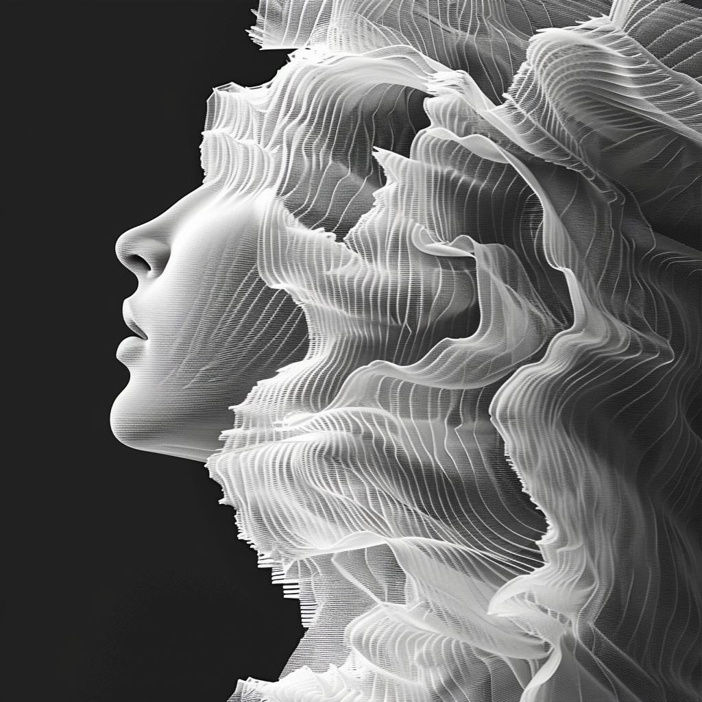 تصميم مرئي تجريدي لوجه امرأة باللونين الأبيض والأسود P5JS 967482