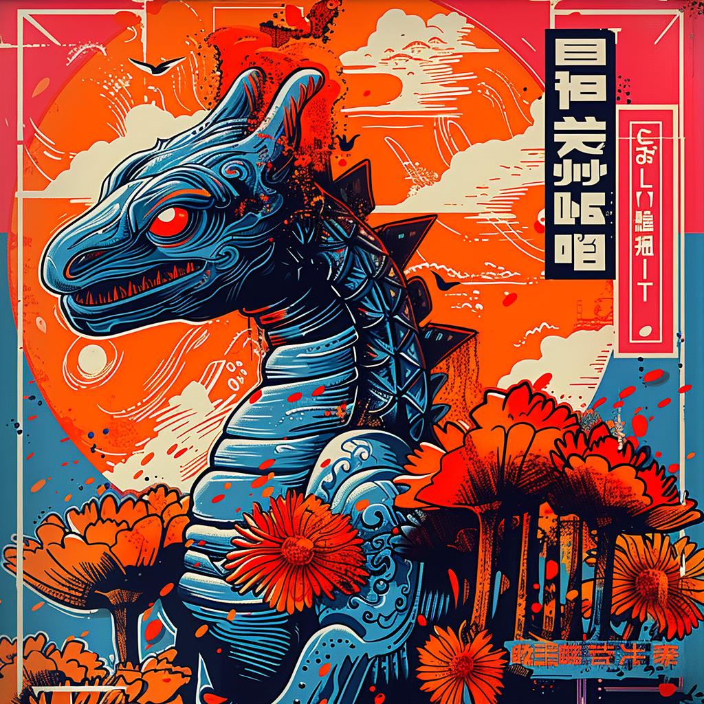 blue  dragon  flowers  poster  Japanese  lettering  art  fantasy  mythology  illustration 949321