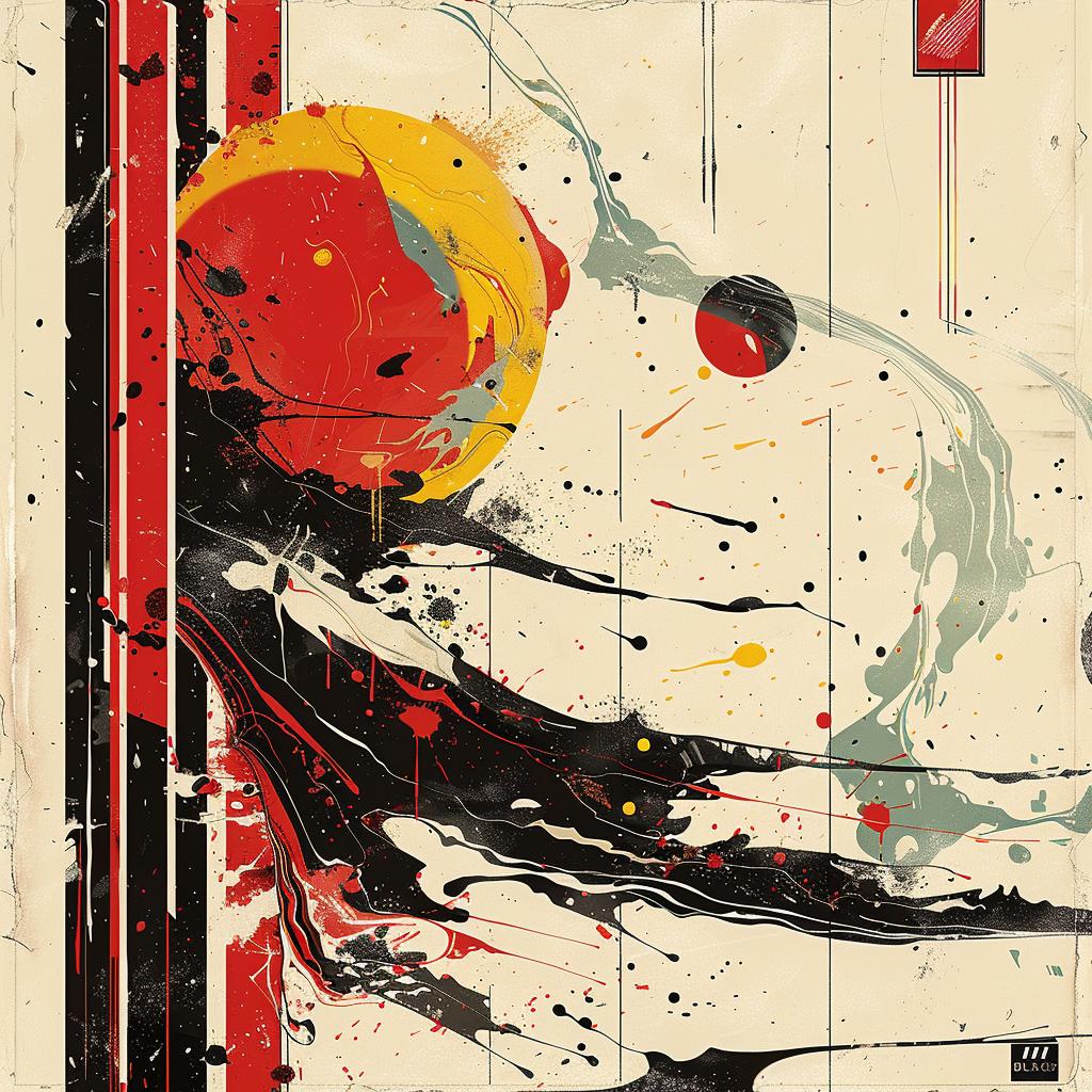 bauhaus  painting  sun  black  white  surreal  chaos  symbolist  Ukiyo-e  colors 916923