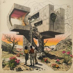 futuristic  house  people  standing  abandoned  Frank  Lloyd  Wright  shack  art 1036571