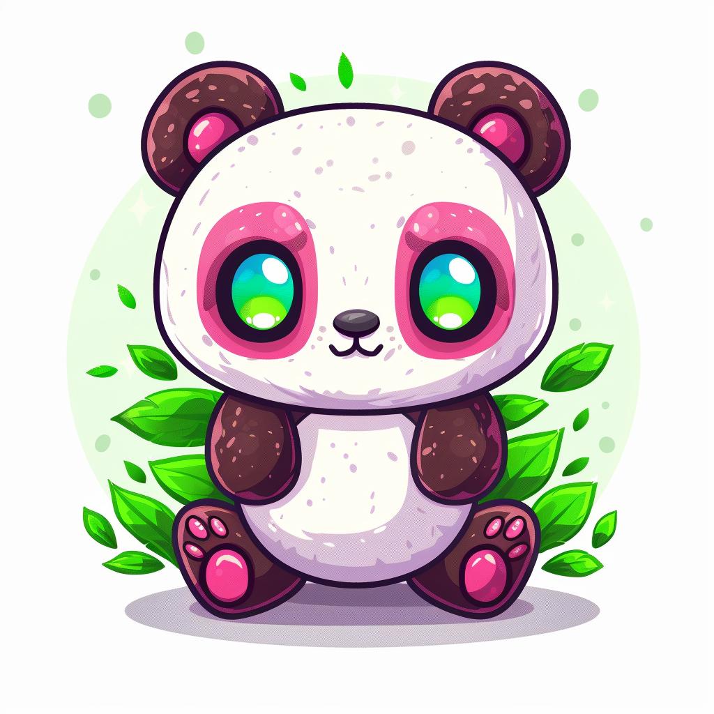 cute  panda  kawaii  cartoon  bear  green  leaves  whimsical  adorable  playful 1027570