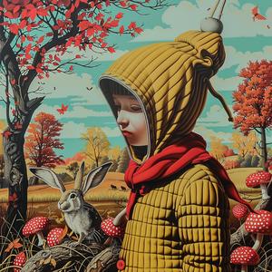 child  yellow  jacket  hat  minimal  chromolithography  Maurice  Sendak  innocence  playful 1037335