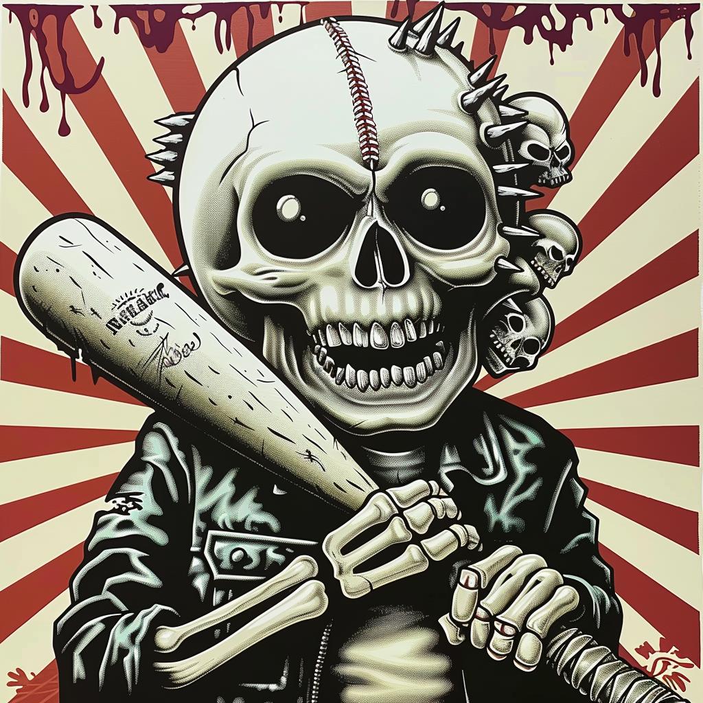 skeleton  skull  baseball  bat  character  illustration  dark  spiked  gothic  grunge 1033122