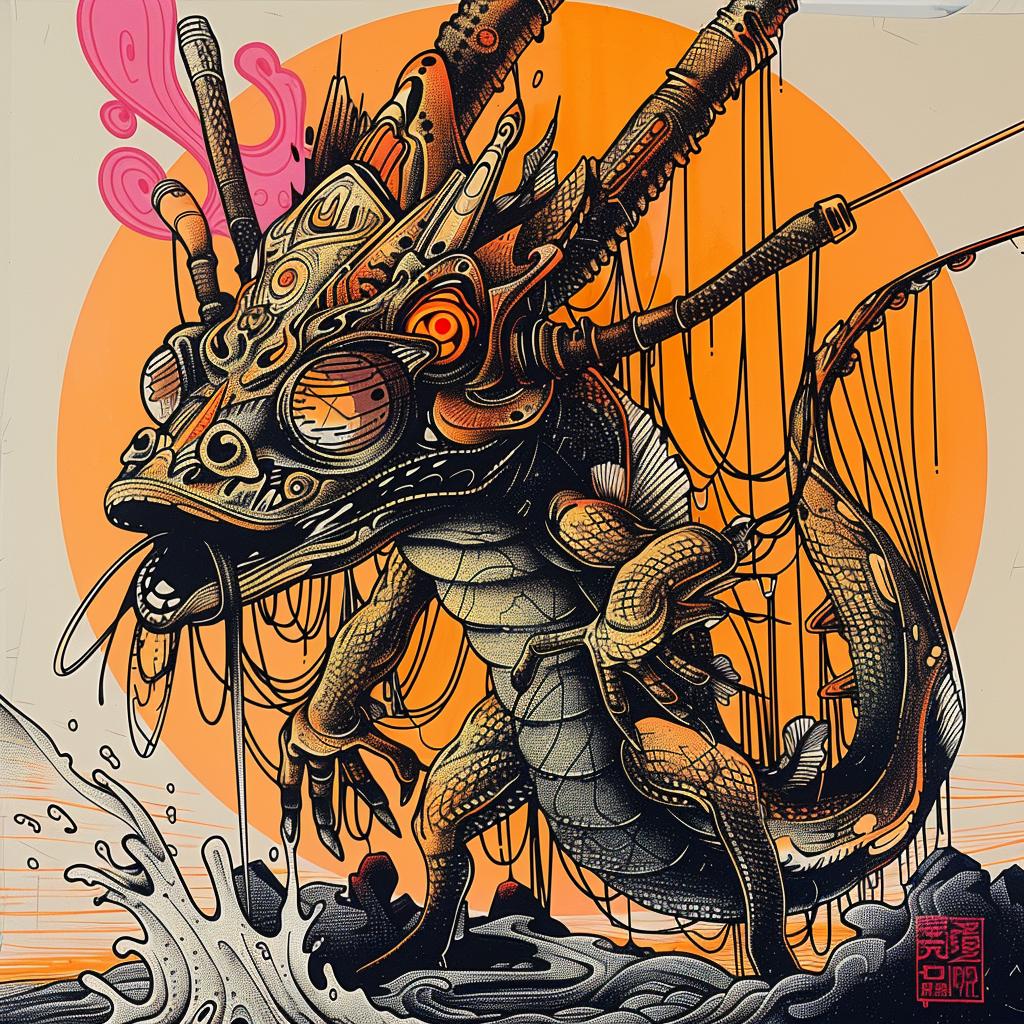 dragon  sword  fantasy  painting  japanese  mythology  illustration  detailed  art  colorful 948641