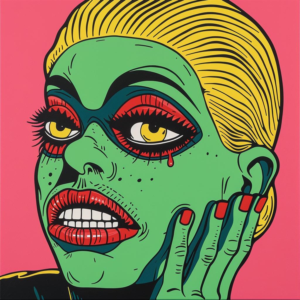 Pop  Art  Woman  Green  Makeup  Vibrant  Contrast  Surreal  Illustration  Fantasy 973042
