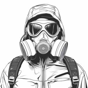 man  gasmask  goggles  drawing  black  white  strong  lines  linework  vector 1070748