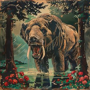 elephant  water  flowers  painting  nature  chromolithography  colorful  whimsical  serene  art 1048969