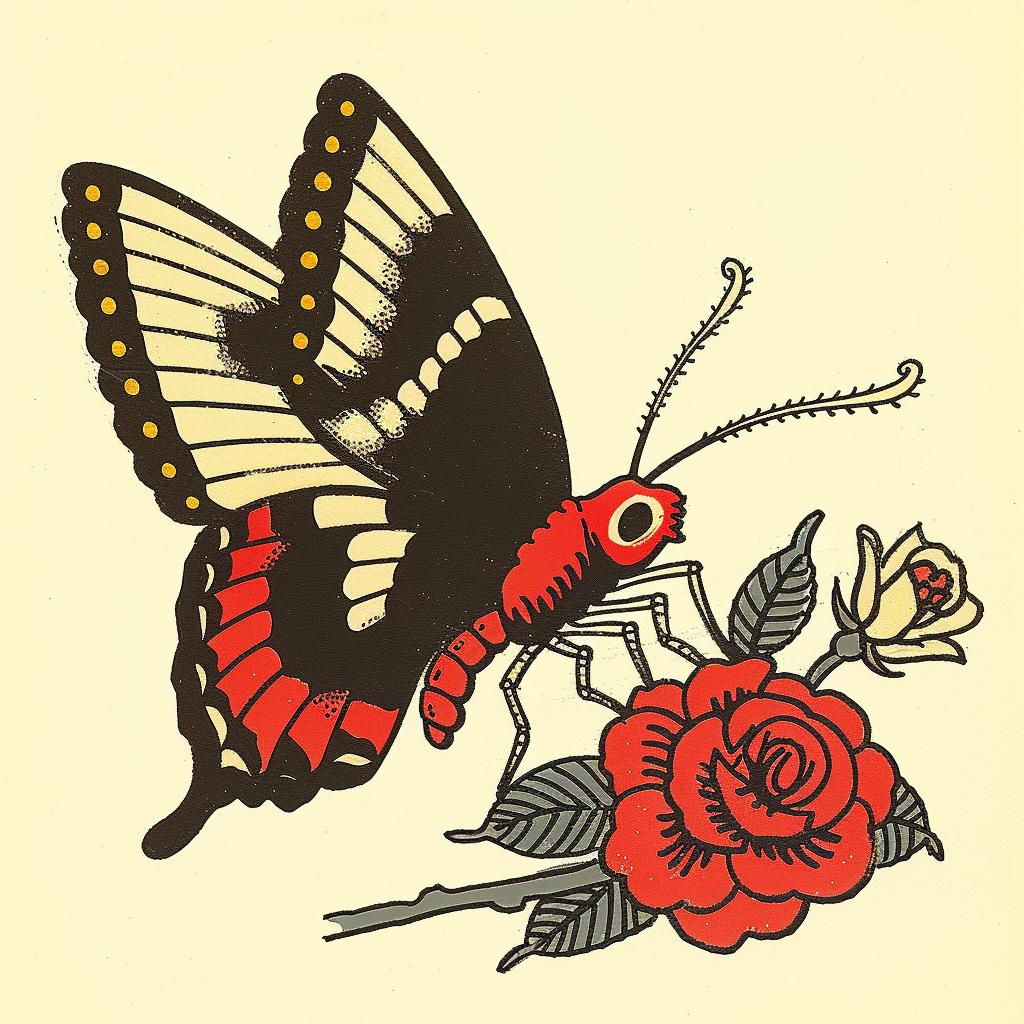 butterfly  roses  tattoo  drawing  vintage  traditional  illustration  art  black  ink 918753