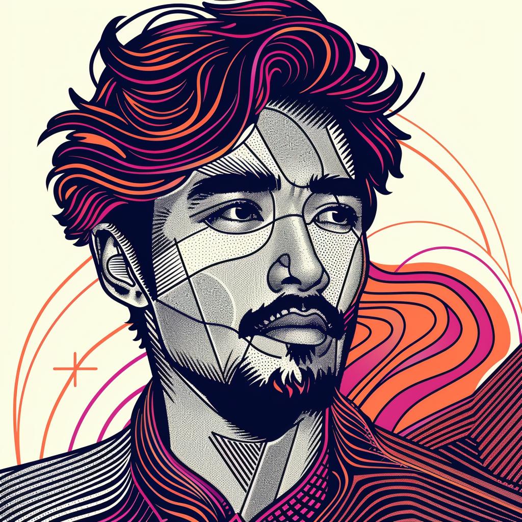 Pop  art  Asian-American  man  beard  background  digital  portrait  colorful  modern 937386
