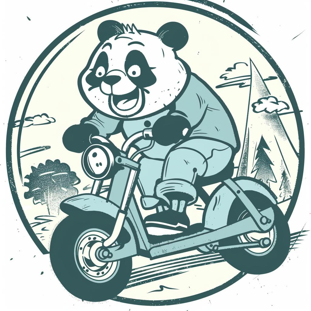 panda  scooter  happy  minimal  cartoon  blue  yellow  playful  fun  illustration 955403
