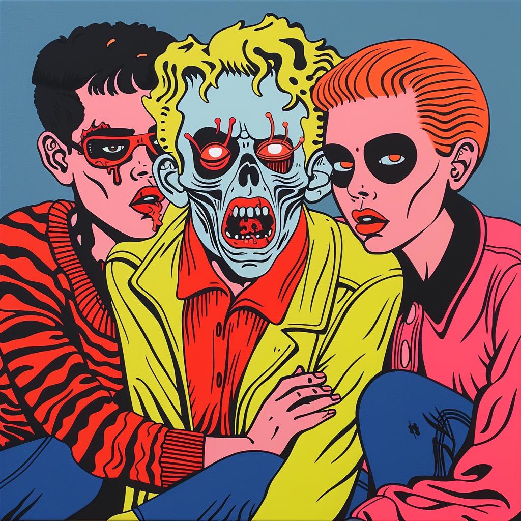 clash  poster  people  sitting  ground  graphic  art  zombie  attack  illustration 1022311