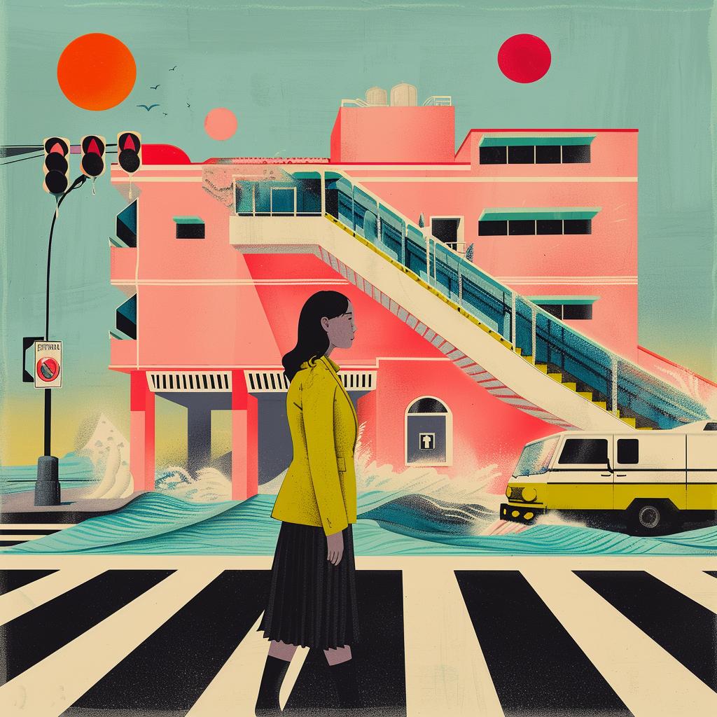 woman  street  pink  building  surreal  design  Joan  Cornella  colorful  urban 1018078