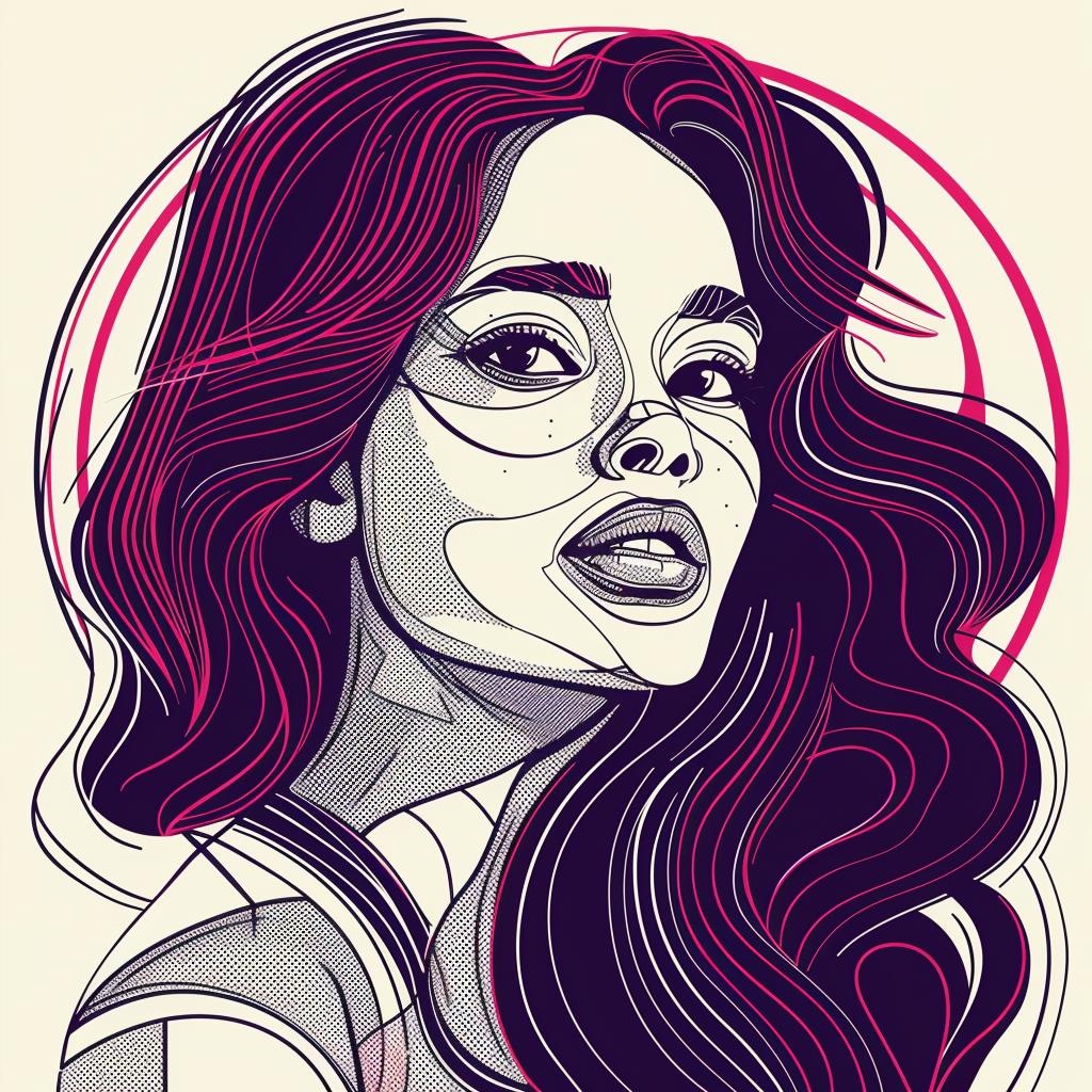 رسم امرأة سمراء بخلفية بيضاء وشعر طويل من فن البوب ​​936896