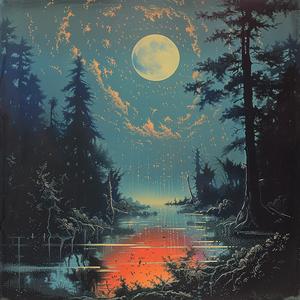 moonlit  forest  trees  water  painting  chromolithography  nature  tranquil  night  scenic 1057138