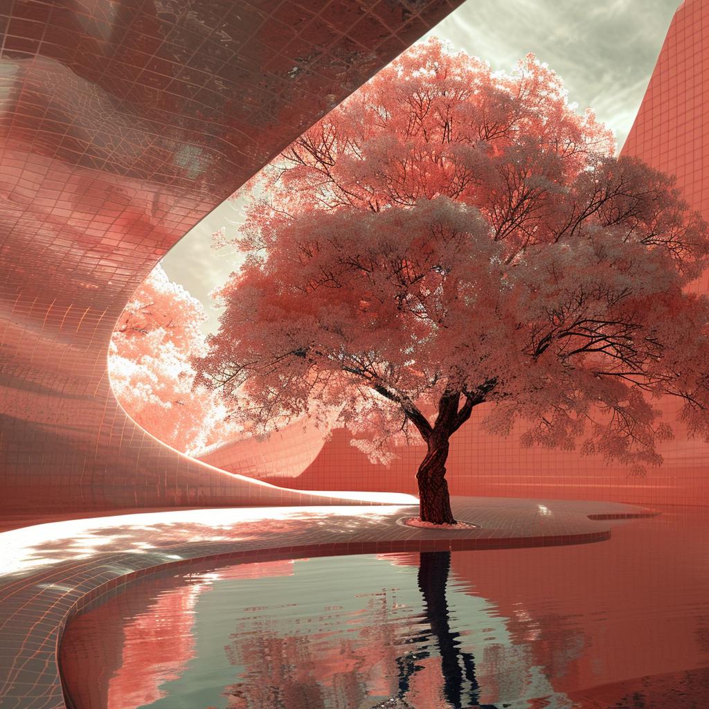 virtual  Mars  dreamy  infrared  tree  pool  building  nature  surreal  landscape 1017211