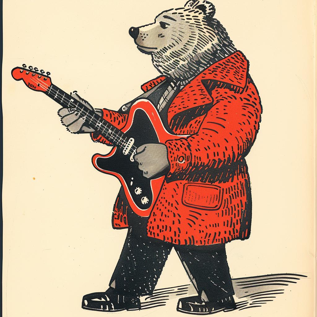 bear  guitar  cartoon  Moebius  character  playful  electric  illustration  art  music 922761