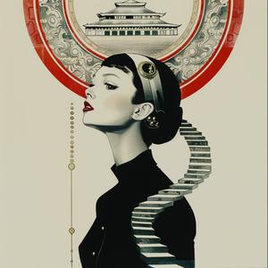 woman  chinese  symbol  head  Risograph  symbolist  hyper-realistic  art  creative  design 1077675