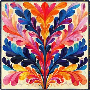 tree  leaves  colorful  bold  dynamic  floral  neon  symmetry  artnouveau  linocut 1078870
