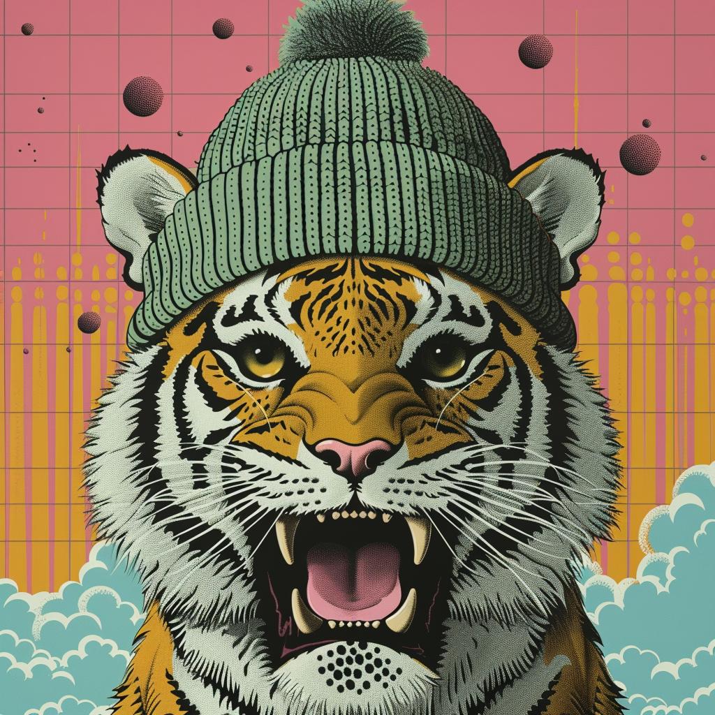 tiger  hat  happy  portrait  whimsical  animal  cute  illustration  colorful  smile 944529