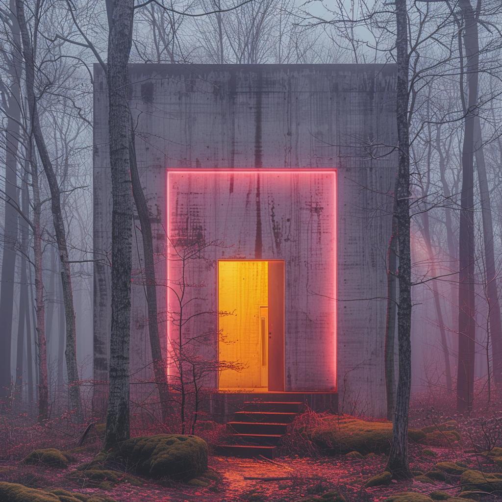 double  exposure  surreal  focus  forest  lighting  neon  house  woods  art 1029233