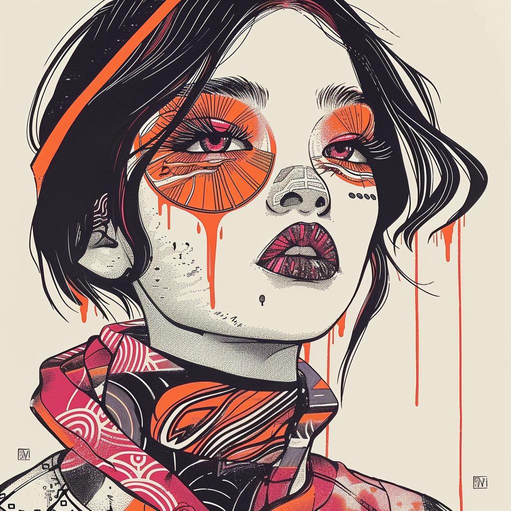 Pop  Art  woman  orange-eyes  scarf  Asian-American  Troy  Brooks  dripping  makeup 939324